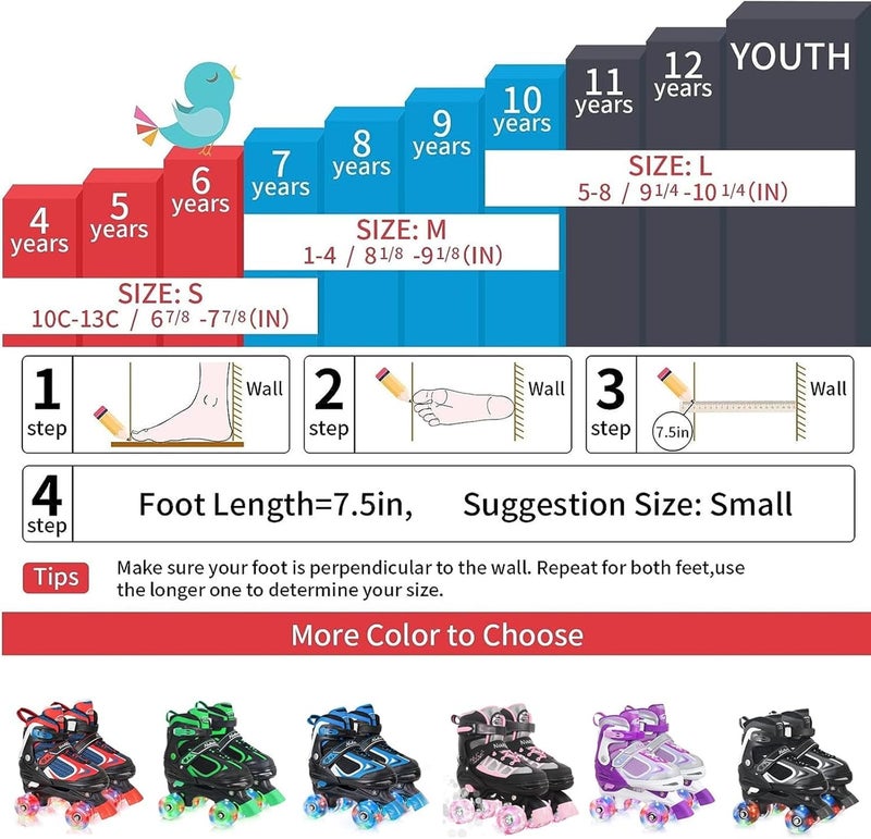 BASYNOL Nattork Kids Roller Skates for Boys Girls,4 Sizes Adjustable Roller Skates with Light up Wheels,Fun Rollerskates for Toddler Kids Beginners Indoor Outdoor - Image 5